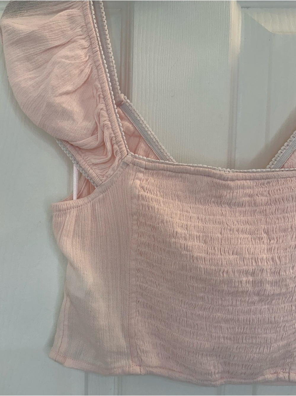 Abound Smocked Cap Sleeve Pink Cottagecore Crop Top Babydoll size Small - Picture 9 of 9